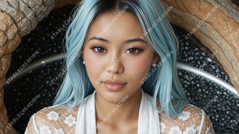 Portrait d'une jeune femme aux cheveux bleus